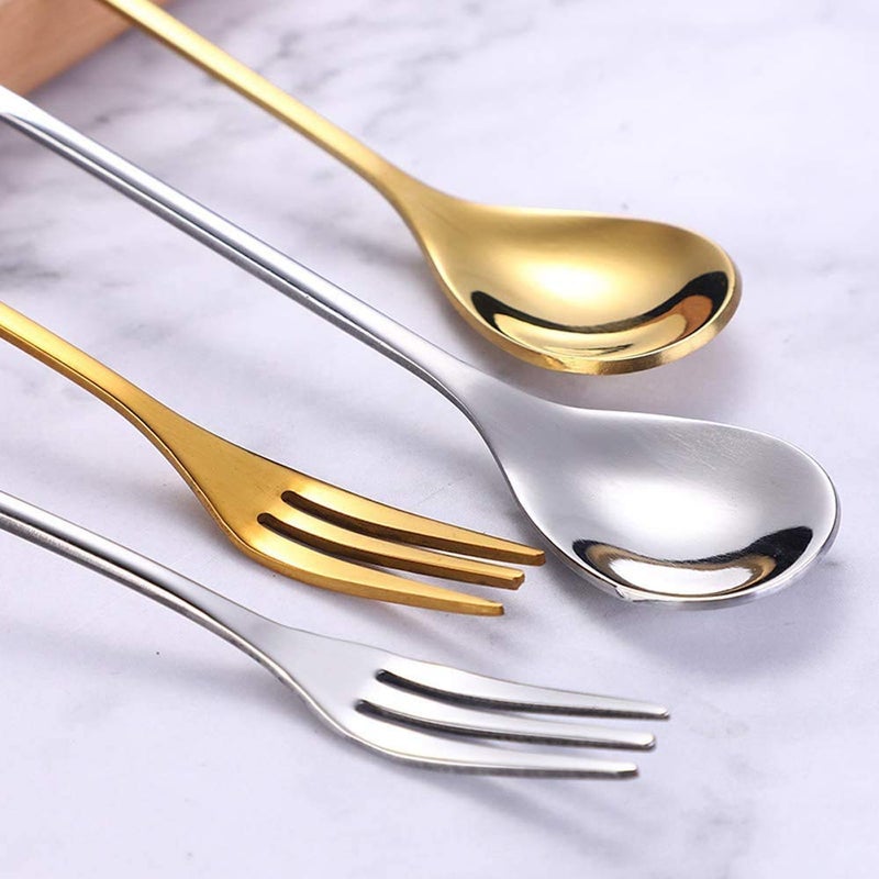 AnSaw 10-Pc Silver Mini Spoons & Forks Set, 4.7" - Stainless Steel, Leaf Handle, Ideal for Coffee,Tea, Appetizers, Tastings, Parties, Charcuterie & Cocktails - Image 5